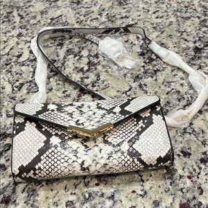 Snake-Print Crossbody Shoulder Bag in Black & White
